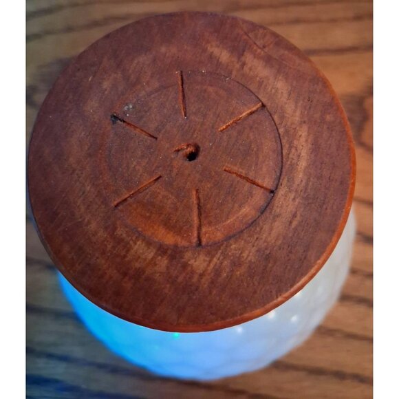 Vintage White Scalloped Milk Glass Compote Dish With Wooden Base - Picture 6 of 7